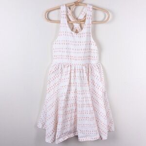 Alice + Ames Pinafore Dress Kids 5 White Pink Dash Print Cross Back Circle Skirt